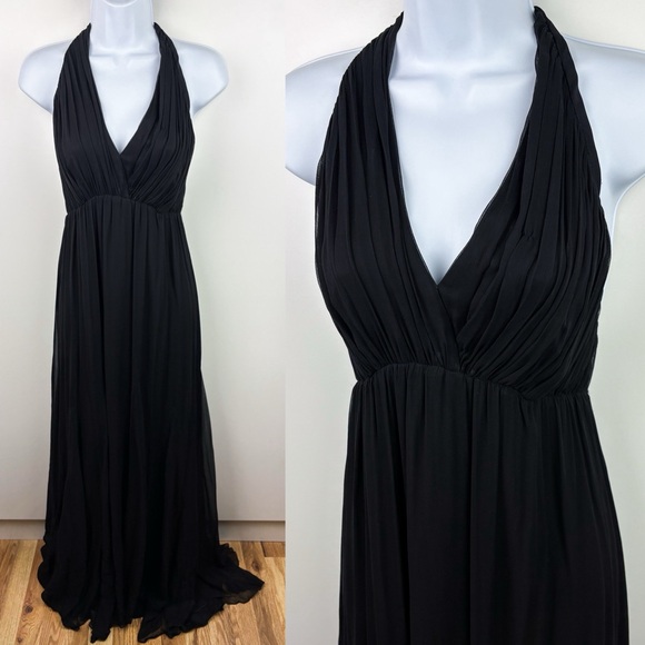 Alice + Olivia 100% Silk Alberta Halter Neck Backless Chiffon Maxi Dress Gown 6 - Picture 2 of 10